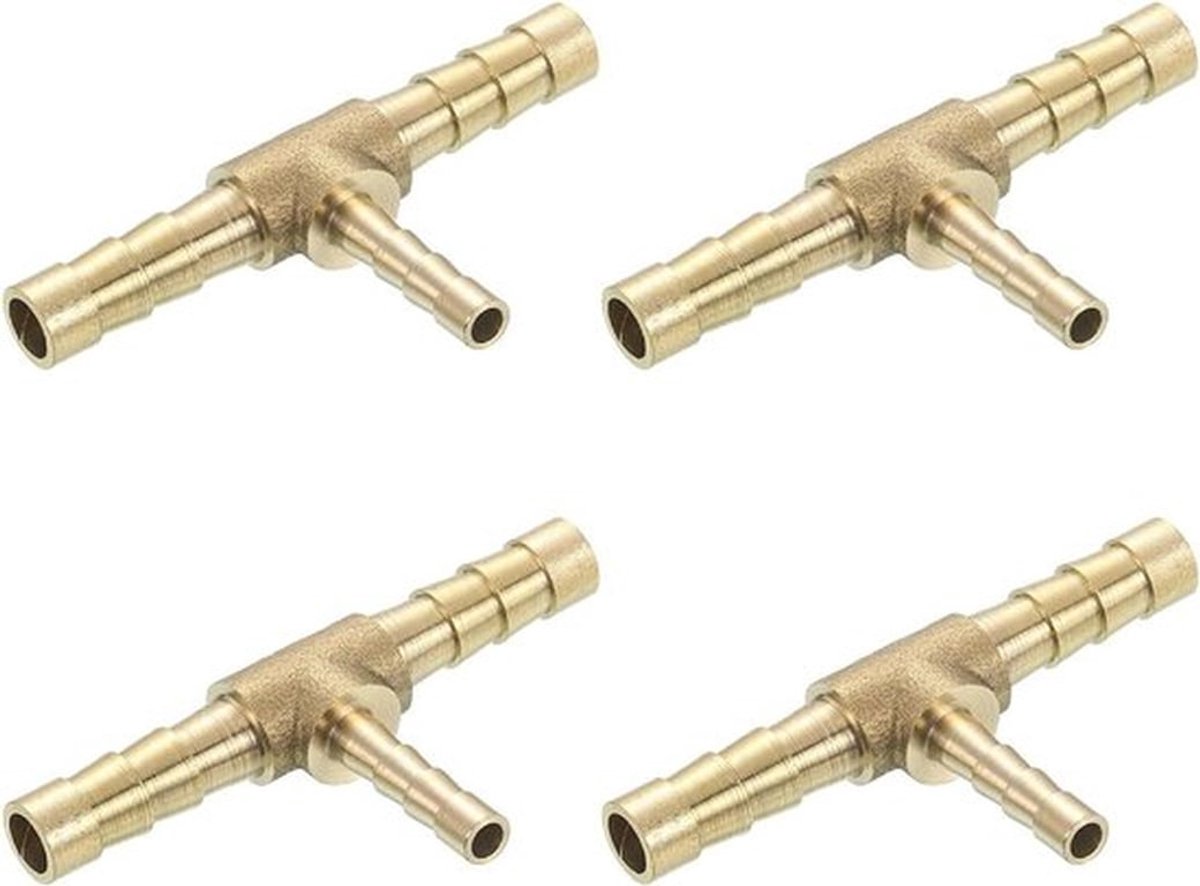 Messing T-stuk 3-weg connector koppeling, 4 stuks voor water- en luchtslangen