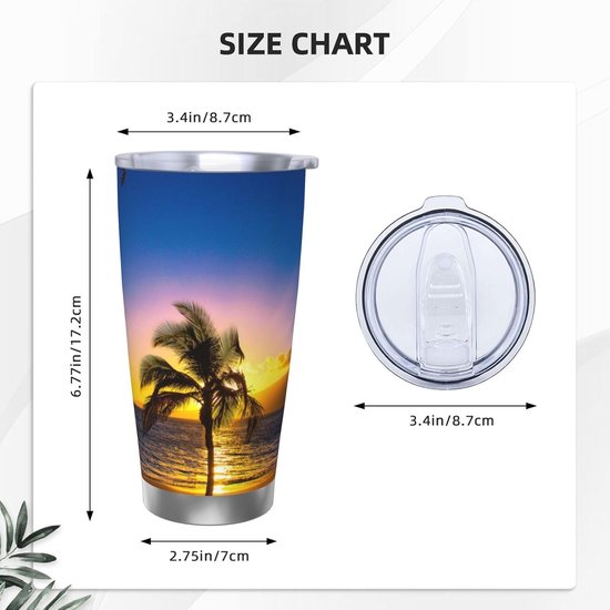 Gedrukte Thermosmok - Reismok Auto - Dranken Meenemen - Dubbelwandig RVS - 500 ml - Hawaii Print — afbeelding 2