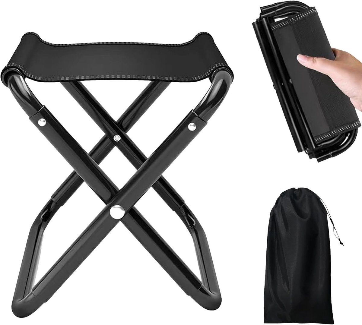 Opvouwbare Campingkruk - Zwart - Mini Klapstoel - Ergonomisch Ontwerp - Voor Outdoor Activiteiten