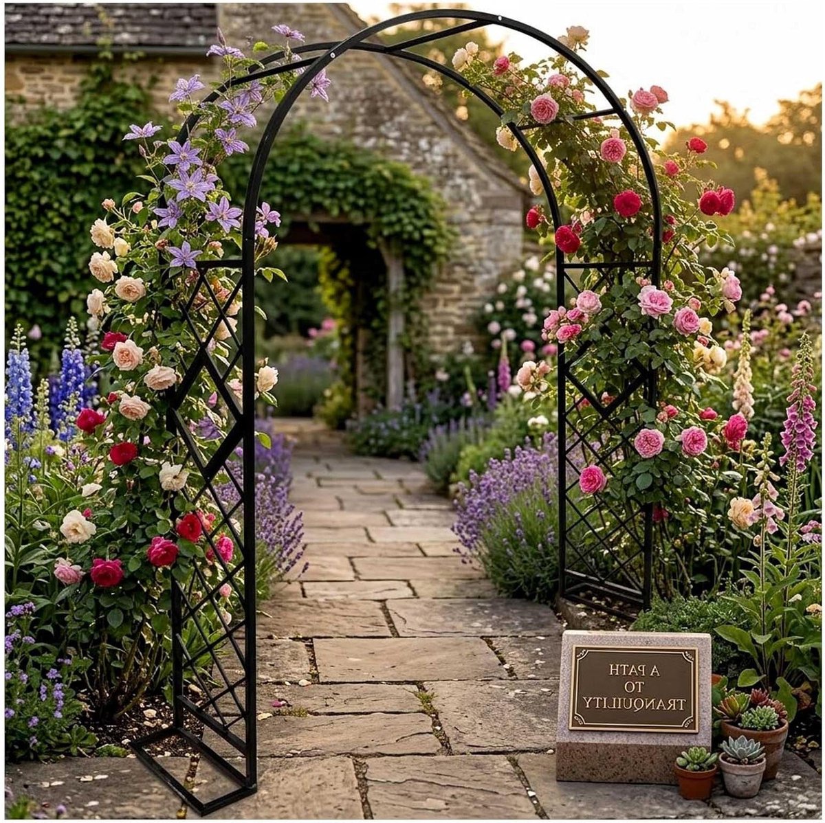 Metalen Trouwboog - Robuuste Tuinboog - Decoratie Buiten - Stevig Voetstuk - W340cm x H230cm - Zwart