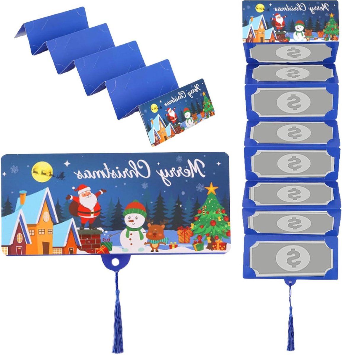 Kerstgeld Envelop - Feestelijke Portemonnee - Cadeau Geven - Met Kwastje - 18.5 x 9.2 cm - Sneeuwman