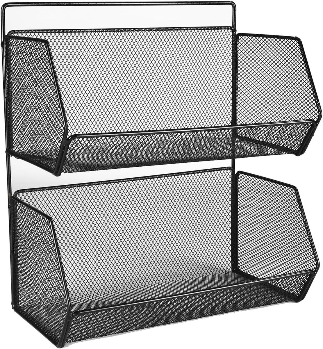 2-Tier Wandorganiser zonder Boren, Metalen Wandmand voor Keuken en Badkamer, 30 x 26 x 15 cm, Ideaal voor Fruit, Groenten, Shampoo en Kleine Onderdelen