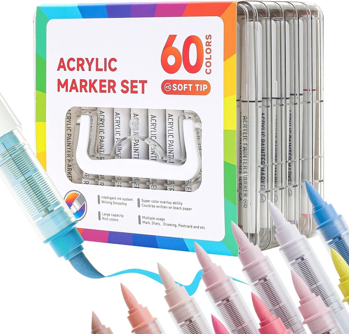 Acryl Marker Set - Creatieve Pennen - Tekenen Schilderen - Dubbelzijdig Ontwerp - 60 Kleuren - Meerkleurig