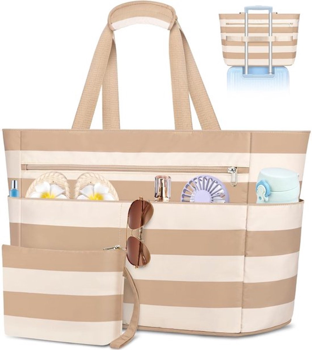 Grote Vouwbare Strandtas XXL met Rits voor Familie, Ideaal voor Sauna, Reizen en Zwemmen, Waterdicht en Lichtgewicht Shopper met 55L Capaciteit