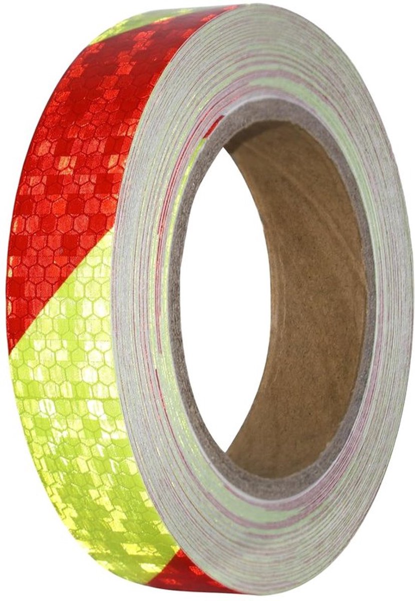 Reflecterende Plakband Rood en Geel 2.5 cm x 20 m - Waterdichte Veiligheidsband voor Voertuigen, Trailers en Buitengebruik