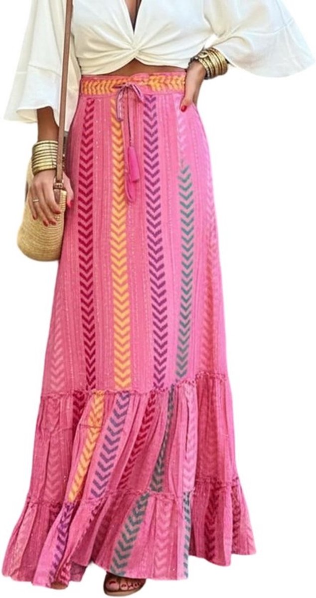 Zomer maxi rok voor dames, boho A-lijn, hoge taille, elastisch, gedrukt, strandrok, casual en chic outfit