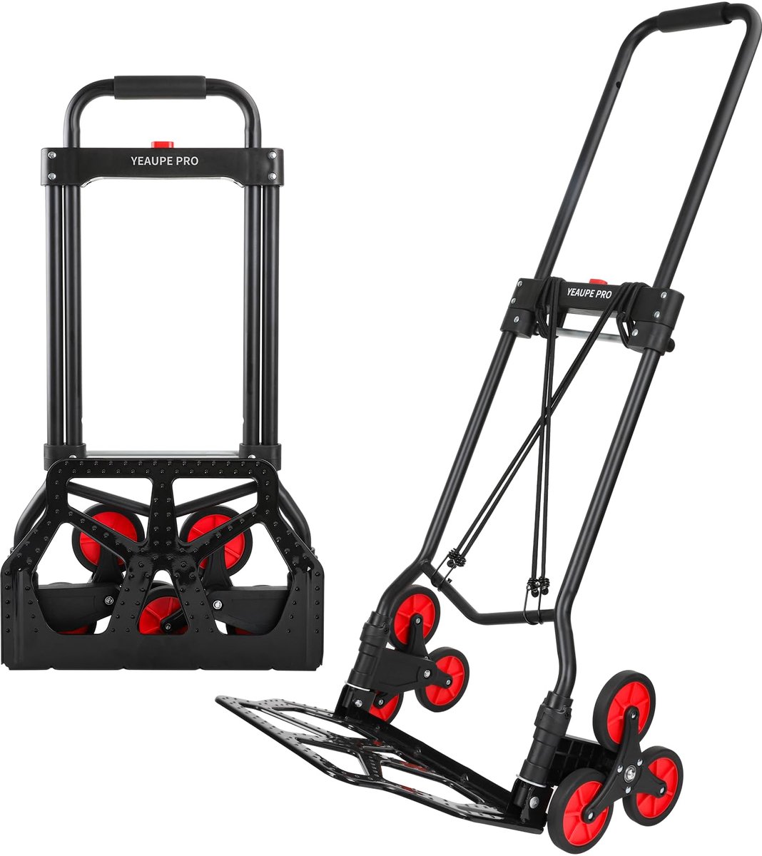 SnelShoppen - Vouwwagen Gelegeerd Staal op Wielen, 100 kg Zware Zakwagen met 110 cm Verlengde Handgreep, Multifunctionele Dolly Trolley met Elastisch