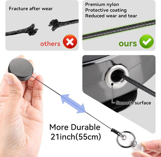 2-delige Uittrekbare Badgehouder - Stevige Doorzichtige Plastic Badge Reel met Metalen Constructie, Versterkte Nylon Koord, Horizontaal Gebruik, Ideaal voor Werk en Evenementen — afbeelding 2