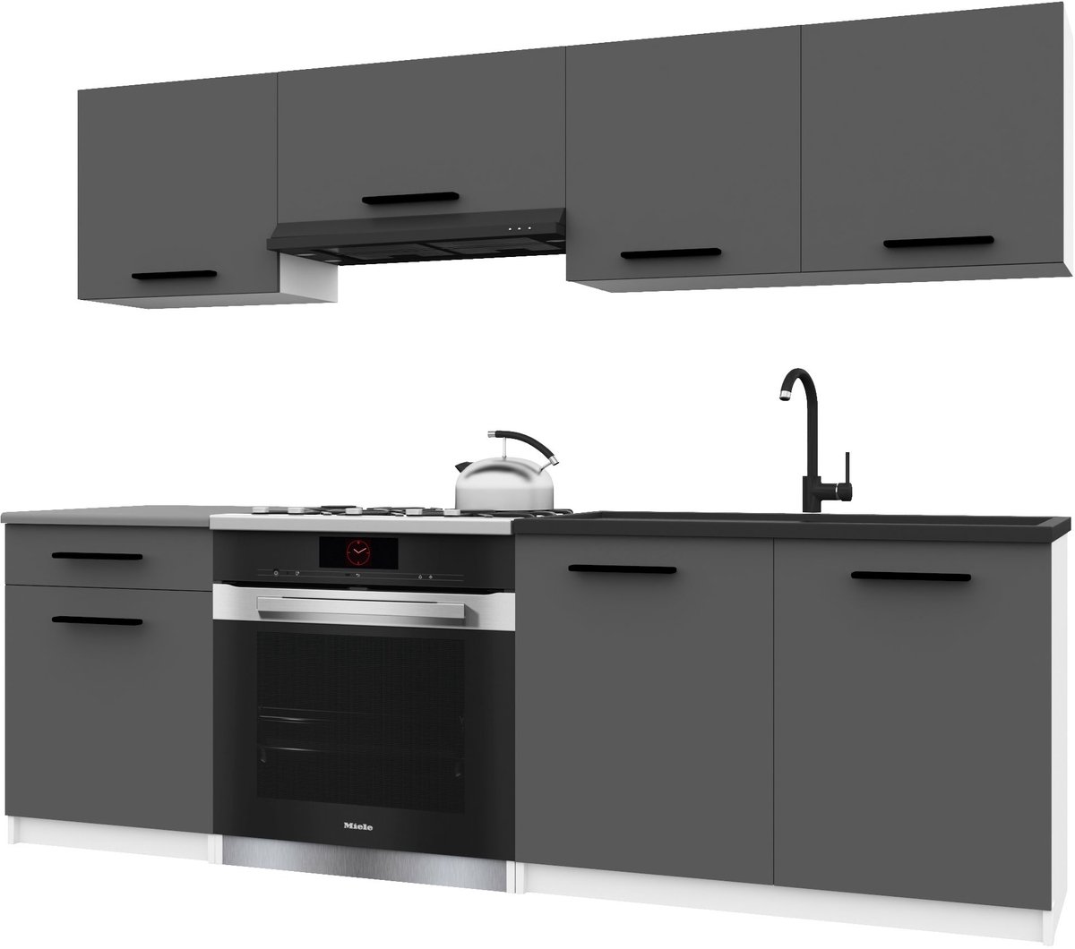 BELINI Keukenblok ITALIA 1 - Keukenmeubel Set 180 cm Grijs Mat met Werkbladen - Boven- en Onderkasten