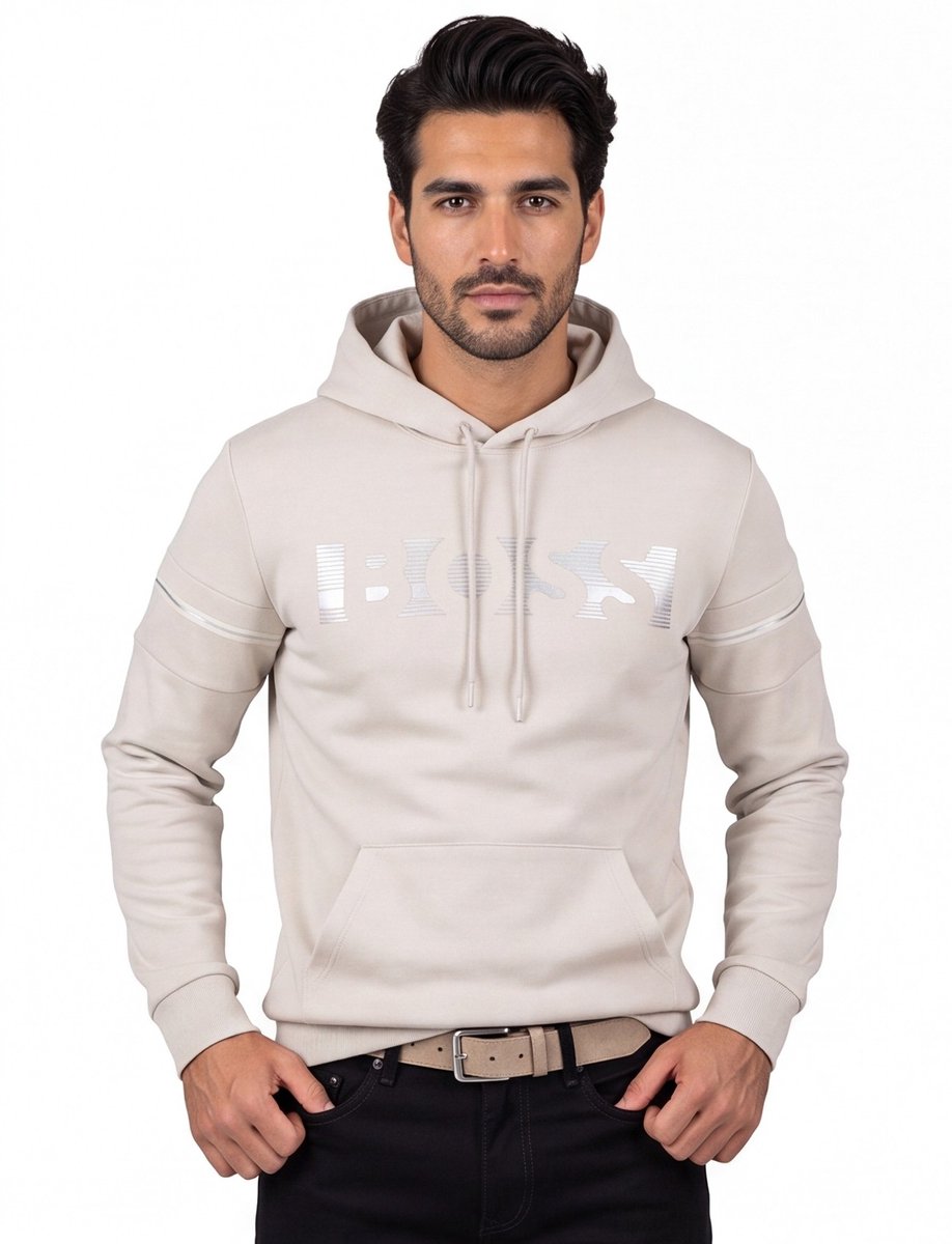 Hugo Boss trui beige effen met opdruk