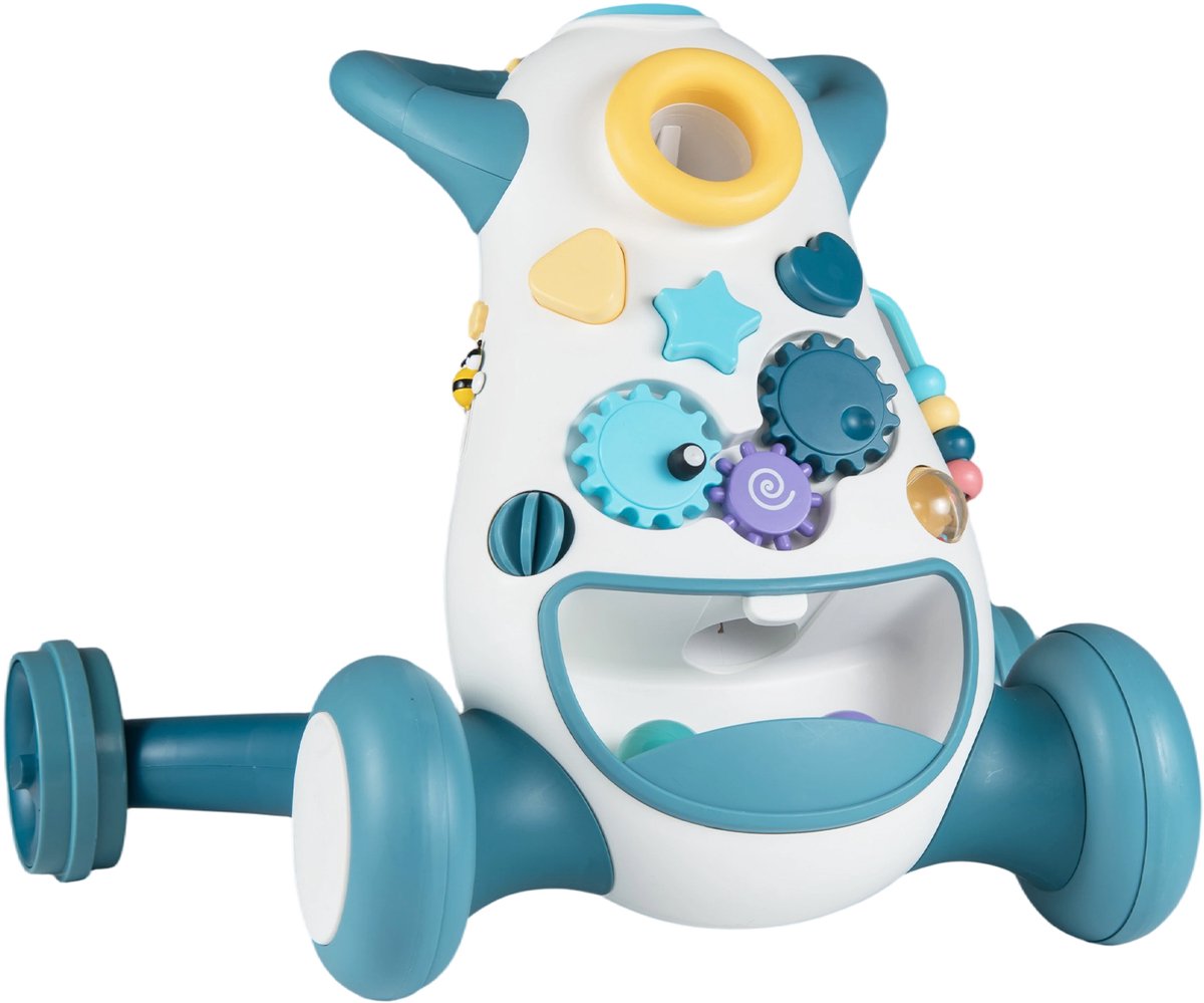 COSTWAY Loopwagen voor baby, loophulp met muziek en licht, loophulp met vormsorteerder, tandwielen, werpspel en opbergruimte achter, loopwagen voor kinderen van 10-36 maanden, blauw