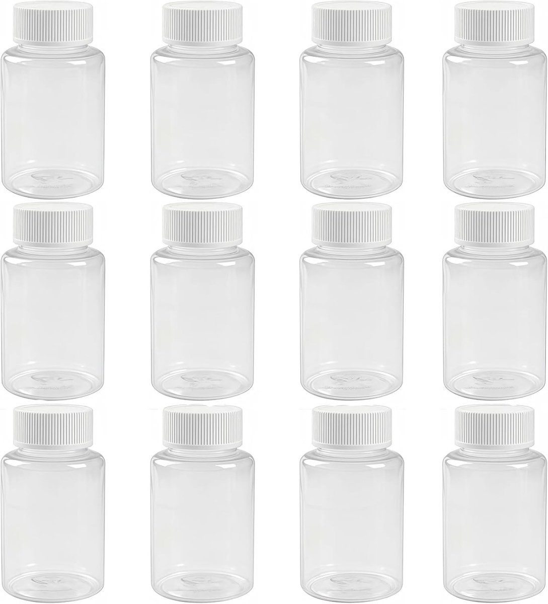 12PCS 50ml/17oz Duidelijke Lege Dikke Plastic Flessen met Witte Schroefdop voor Pillen, Tabletten en Medicijnen - Ideaal voor Vloeistoffen, Poeders en Chemische Opslag