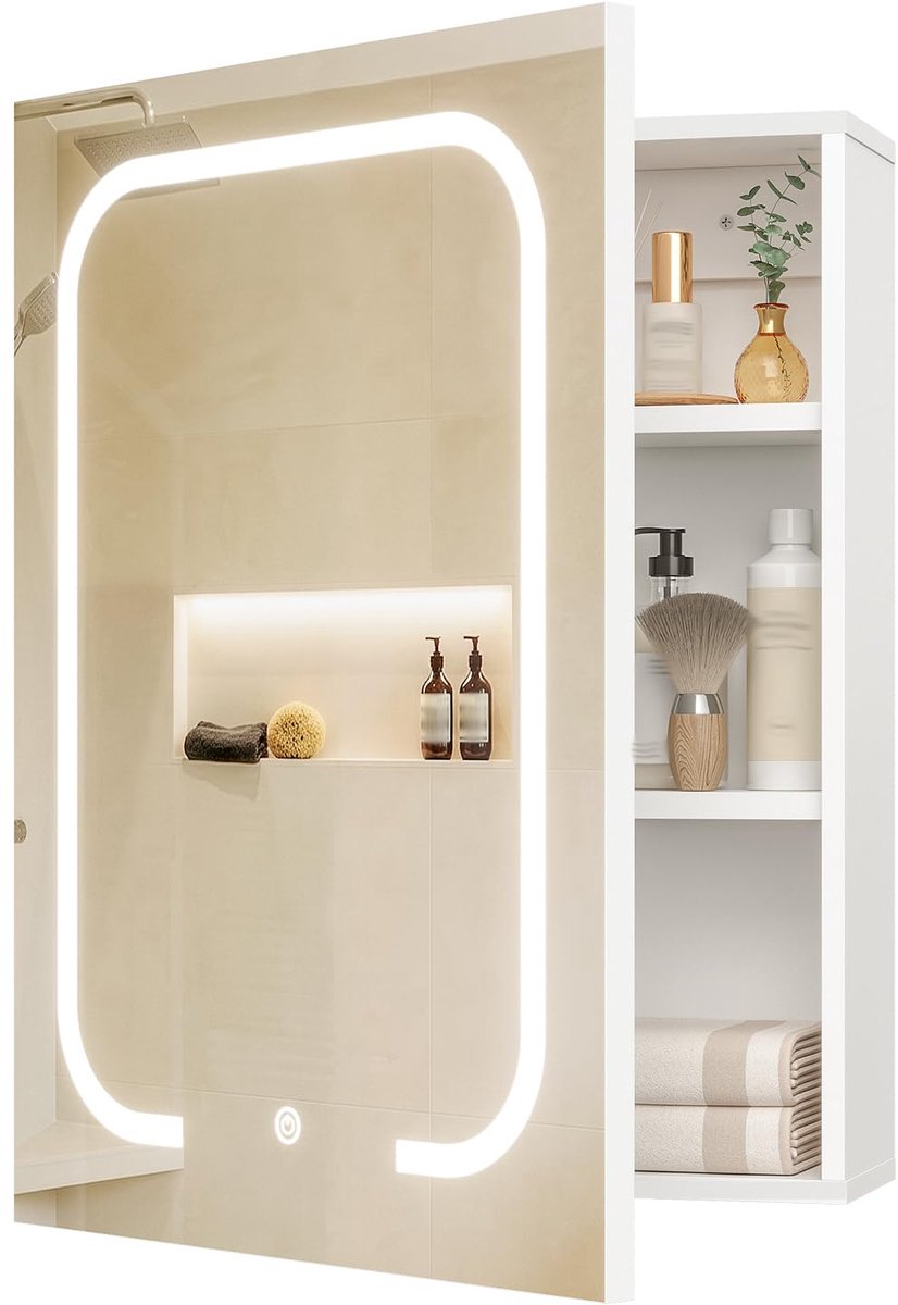SnelShoppen - CHOEZON Spiegelkast voor de Badkamer, Wandkast met Spiegel, 2 Deuren, Wit, Ruime Opbergruimte, Modern Design, Geschikt voor Kleine en Gr
