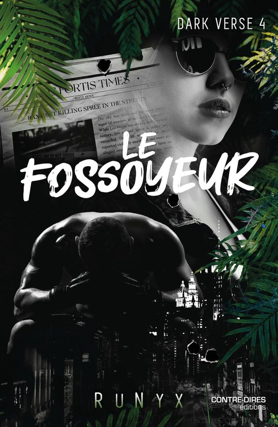 Couverture du livre 'Dark Verse 4 : Le Fossoyeur'. Un article de journal avec le titre 'Rampant killing spree in the streets'. Ambiance sombre et intense.