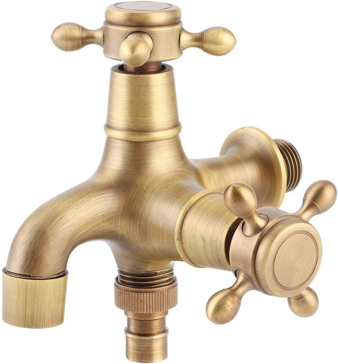 Retro G1/2in Waterkraan voor Badkamer en Wasmachine, Koper Enkelvoudige Koudwaterkraan met Dubbele Afvoer en Luxe Afwerking in Goud