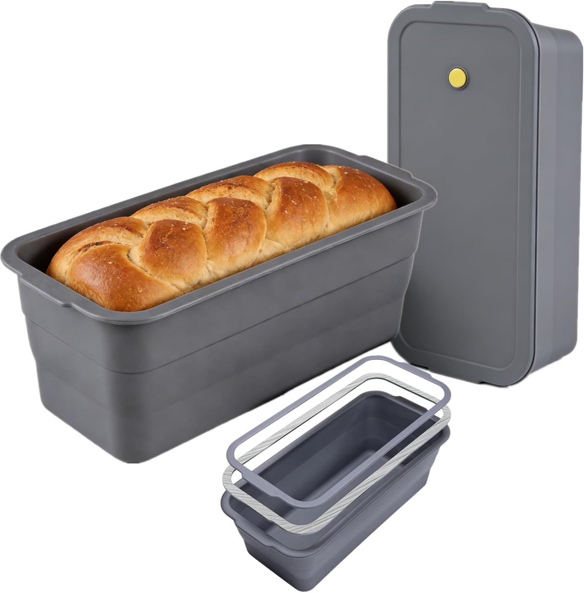 SnelShoppen - Grote broodbakvorm, opvouwbare toastvorm met deksel, versterkte handgreep, siliconen bakvorm, toastbroodvorm voor keuken, grijs