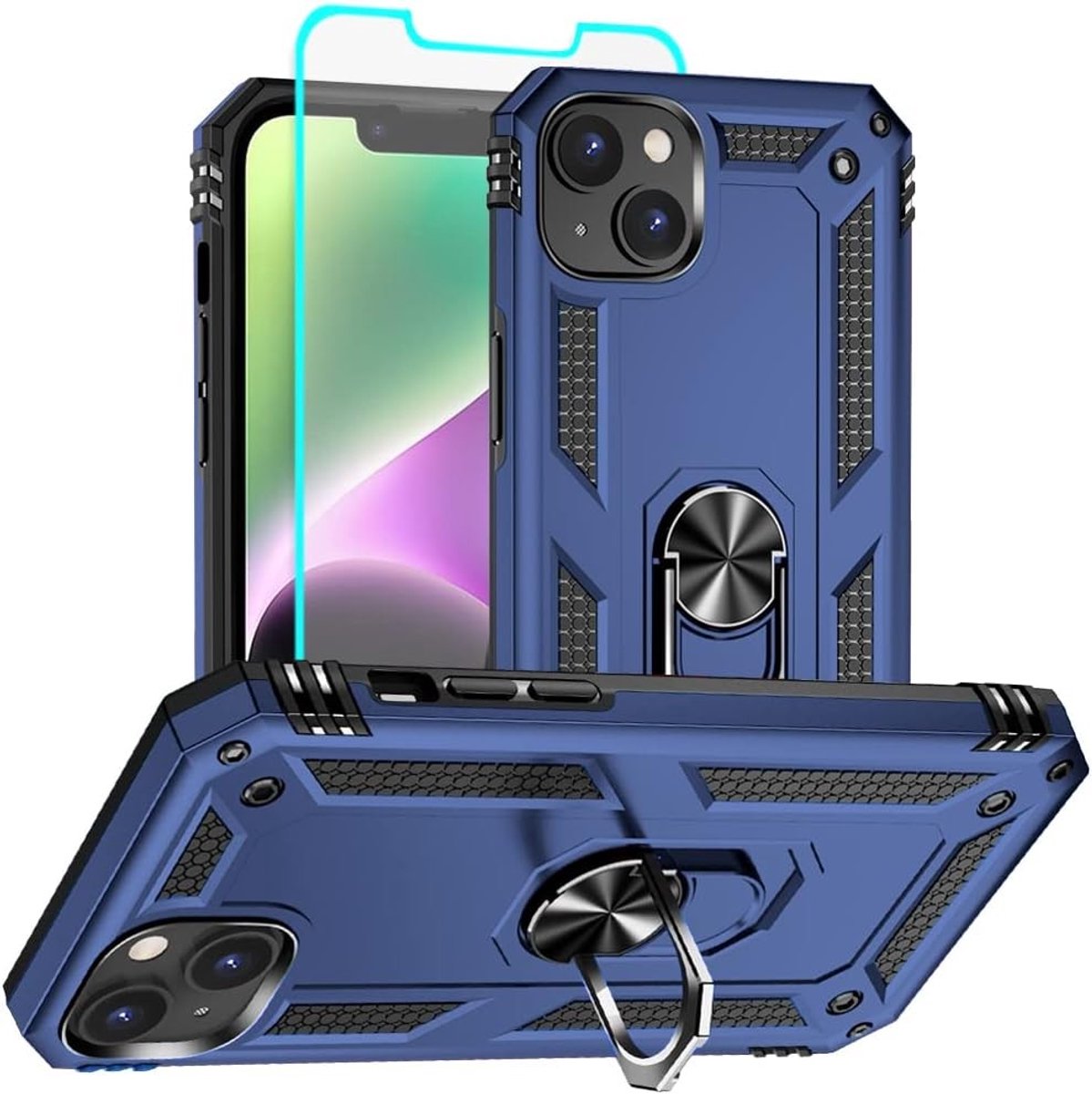 Schokbestendige Beschermcase met HD Schermbeschermer voor iPhone 14 - Militaire Kwaliteit, Blauw, 16 ft Valbestendig