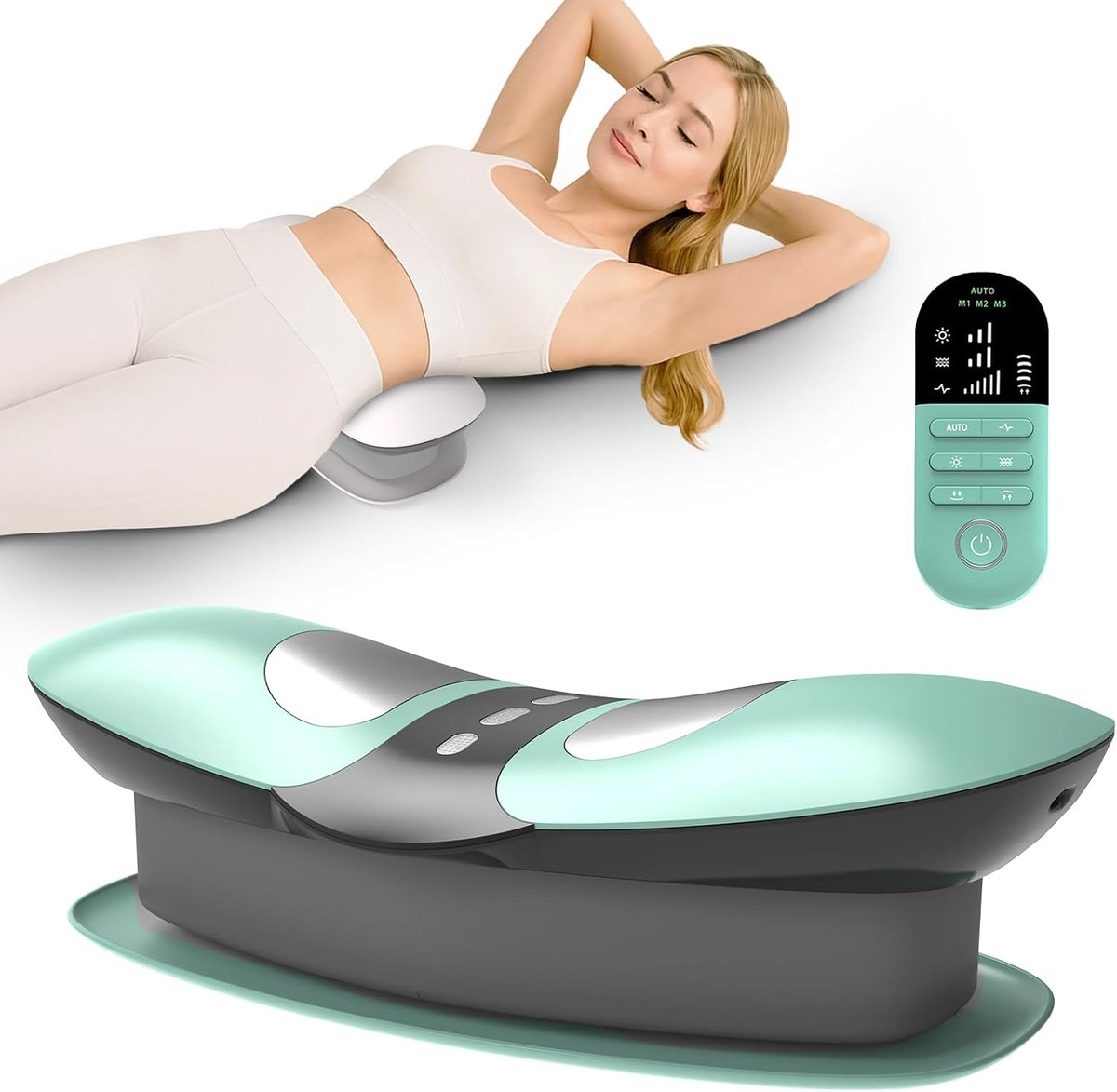 SnelShoppen - 4-in-1 Rugmassageapparaat Draadloos voor Onderug, Ergonomische Rugstrekker met Airbag-Tractie, Warmkompres, Trillingsmassage, EMS Elektr