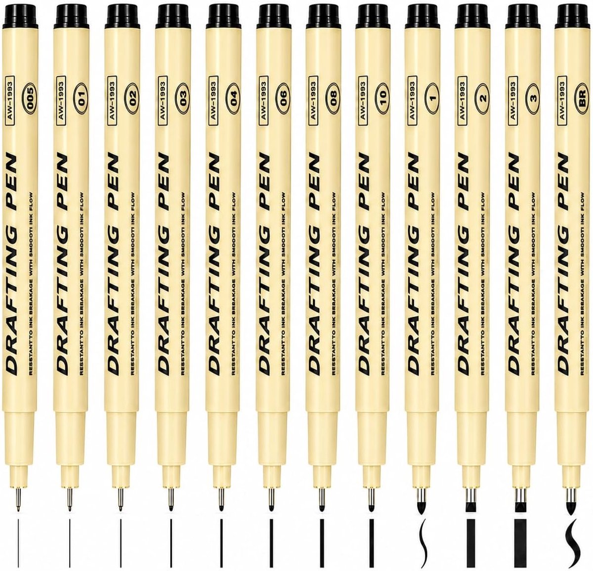 Fineliner pennenset 12 stuks - lijnbreedte 0,2-3 mm - waterdicht - ideaal voor tekenen en schetsen - SnelShoppen