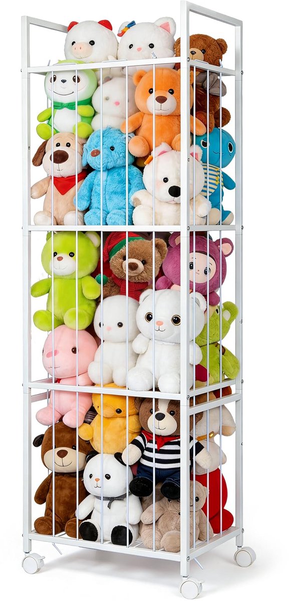SnelShoppen - Bomclap 130 cm grote opbergkooi voor knuffeldieren, zachte pluche dierenorganizer met standaard voor kinderkamer, speelkamer, babykamer