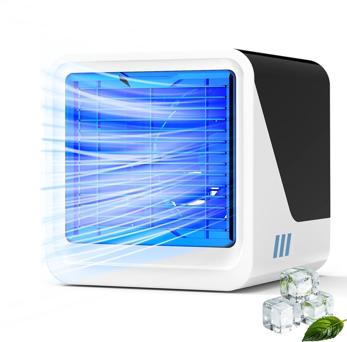 SnelShoppen - Mobiele Airconditioner Draagbare Mini-Ventilator USB 3-in-1 met Water 500 ml, 3 Snelheden, Nachtlampje 7 Kleuren, Luchtkoeler voor Slaap