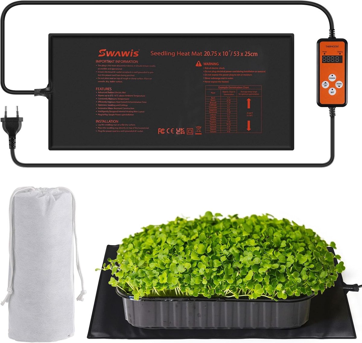 SnelShoppen - Verwarmingsmat voor Planten 55W met Geïntegreerde Thermostaat 5-45°C, IP67,