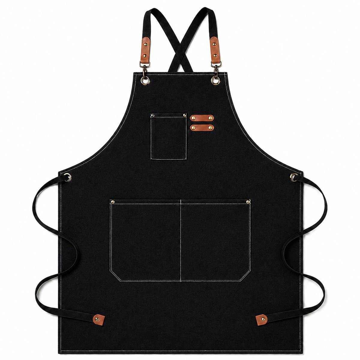SnelShoppen - Barbecueschort voor Mannen 76 cm - Katoenen BBQ Schort met Voorzakken - Verstelbaar Grillschort met Leren Trekkoord - Zwart - Ideaal voo