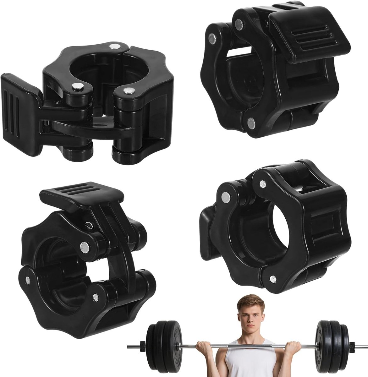 Set van 4 Gewichtsklemmen voor Halters, Snelle Ontgrendeling voor Krachttraining en Fitness, Ideaal voor Gewichtheffen en Dumbbell Oefeningen