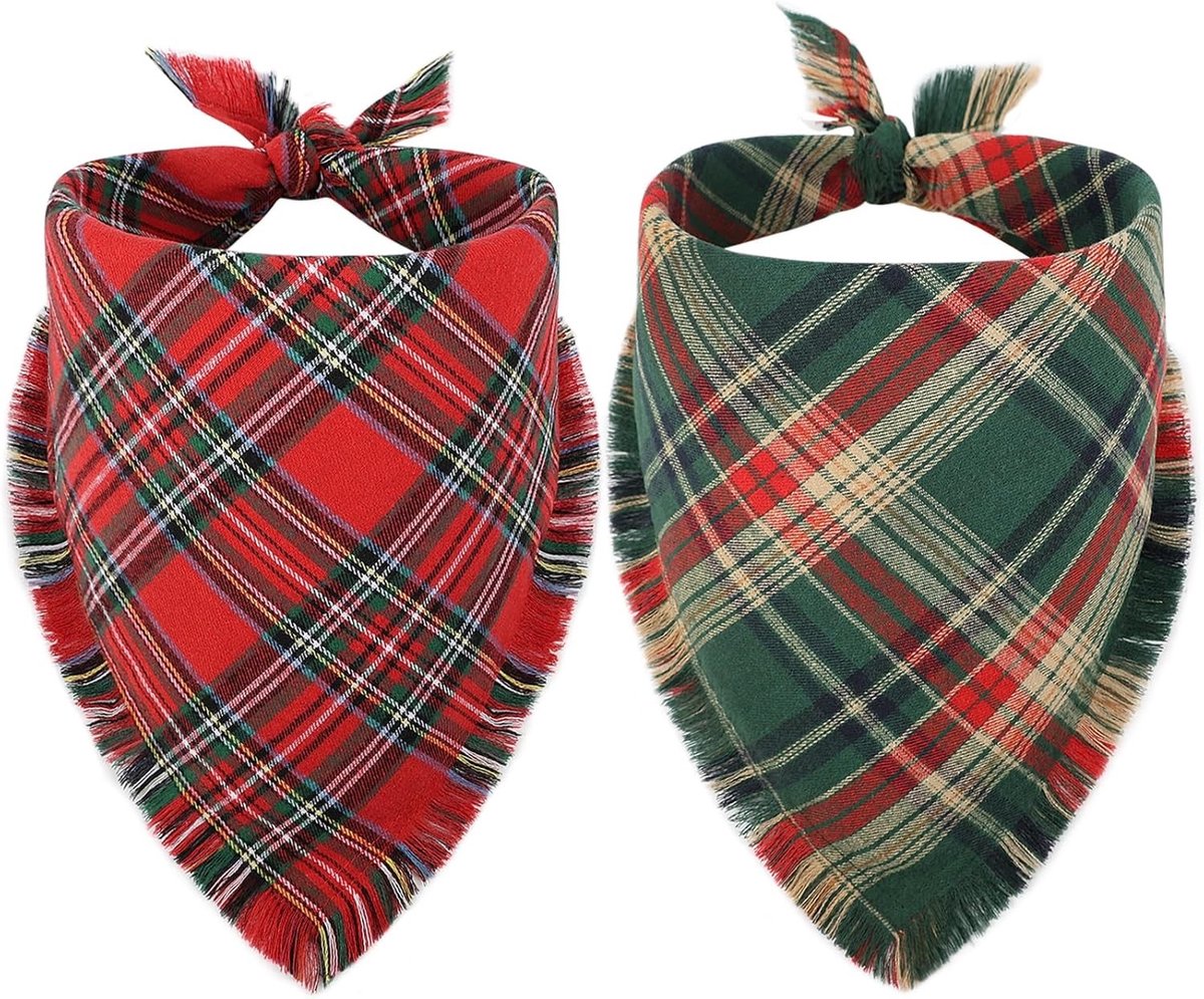 Set van 2 Kerst Sjaals voor Honden met Fringes - Verstelbare, Draagbare Sjaals voor Winter, Kerst en Nieuwjaar, Maat XL