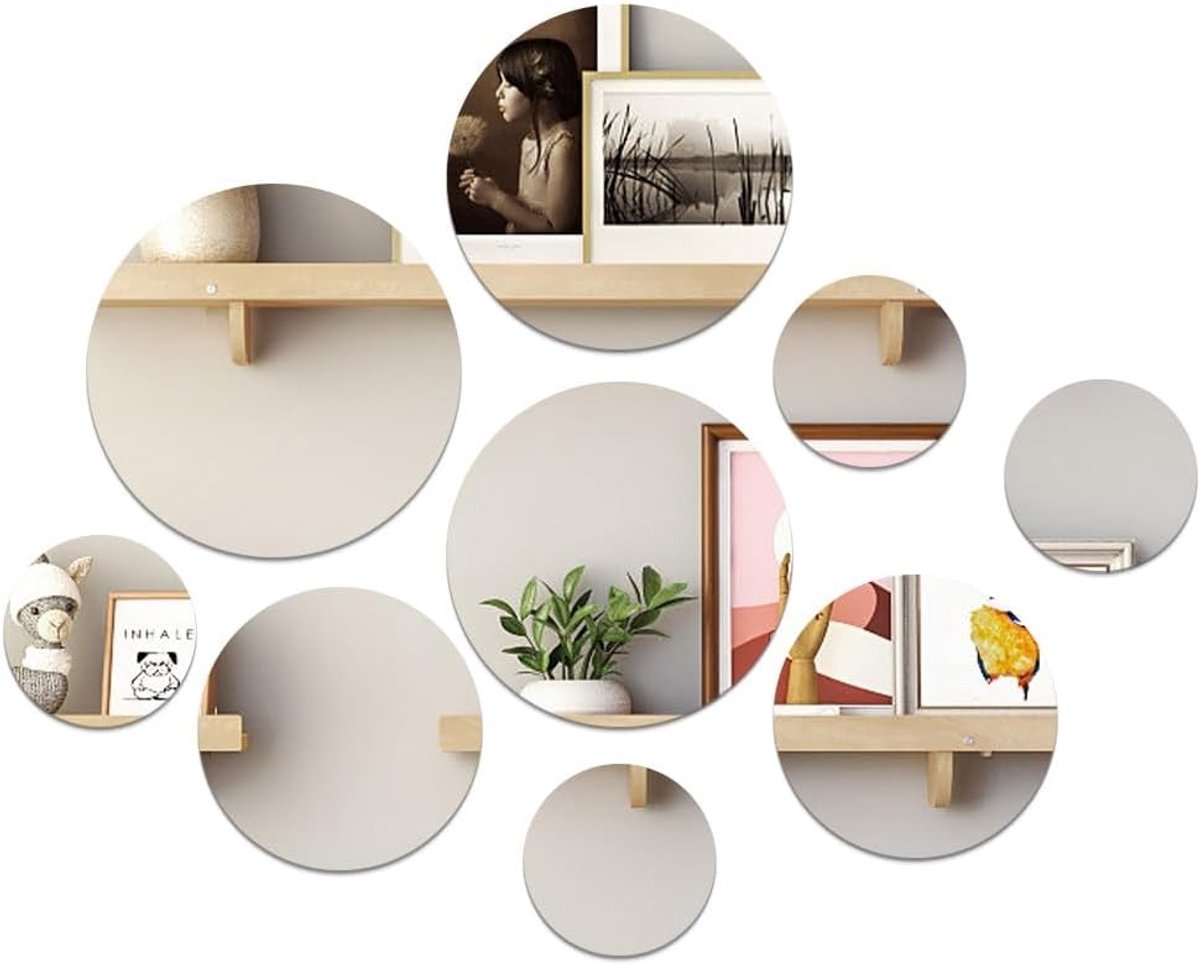 Set van 9 Ronde Wandspiegels - Zelfklevende 3D Acryl Spiegels voor Woonkamer en Slaapkamer - Decoratieve Spiegels in 4 Maten