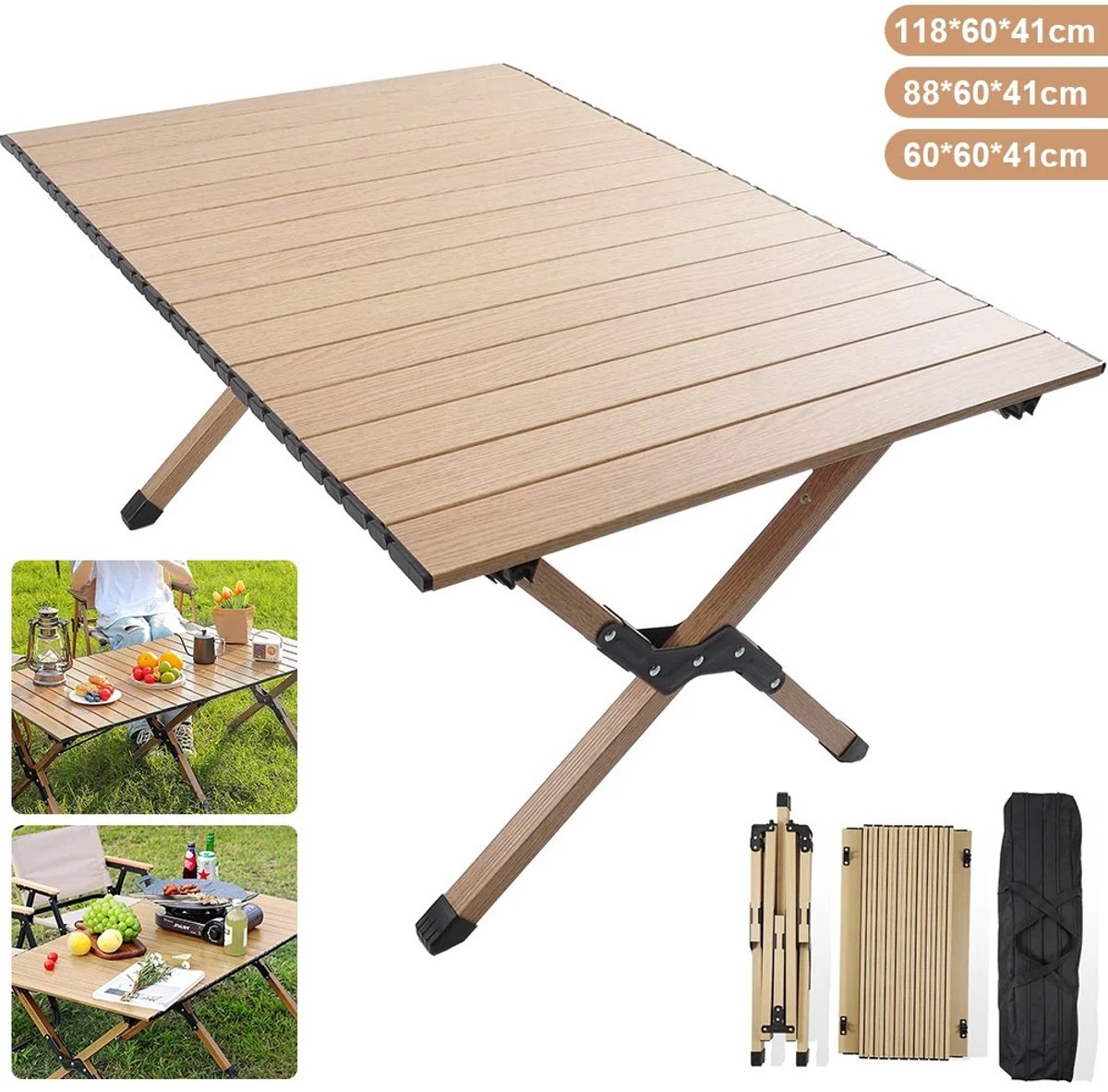 Brandistry - Campingtafel - Opvouwbare Campingtafel - Lichtgewicht - Opvouwbaar - Kamperen - Picknick - 88x60 CM - Houtlook