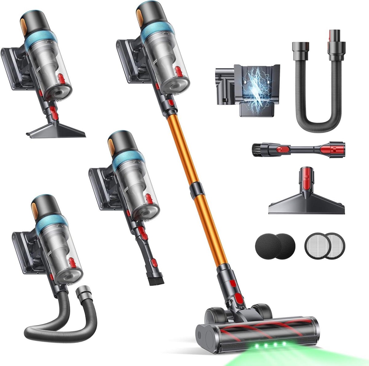 Draadloze Steelstofzuiger - Krachtige Stofzuiger - Huis Schoonmaken - Automatische Zuigkracht - 65 Min Werktijd - Oranje