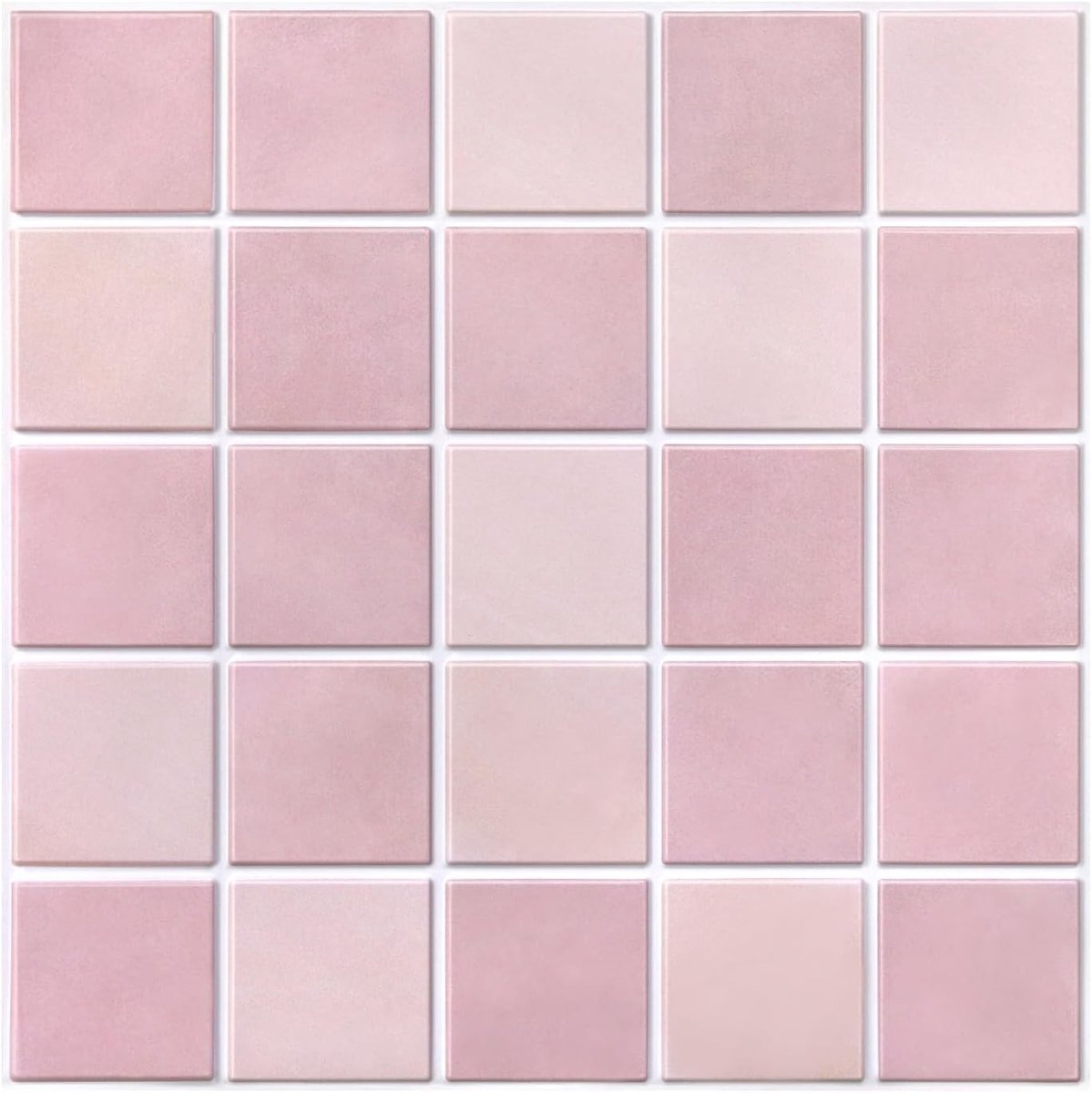 Set van 10 Zelfklevende 3D Tegel Stickers voor Keuken en Badkamer, Matte Roze Gradient, 30 x 30 cm, PVC Wanddecoratie voor Metro Tegels