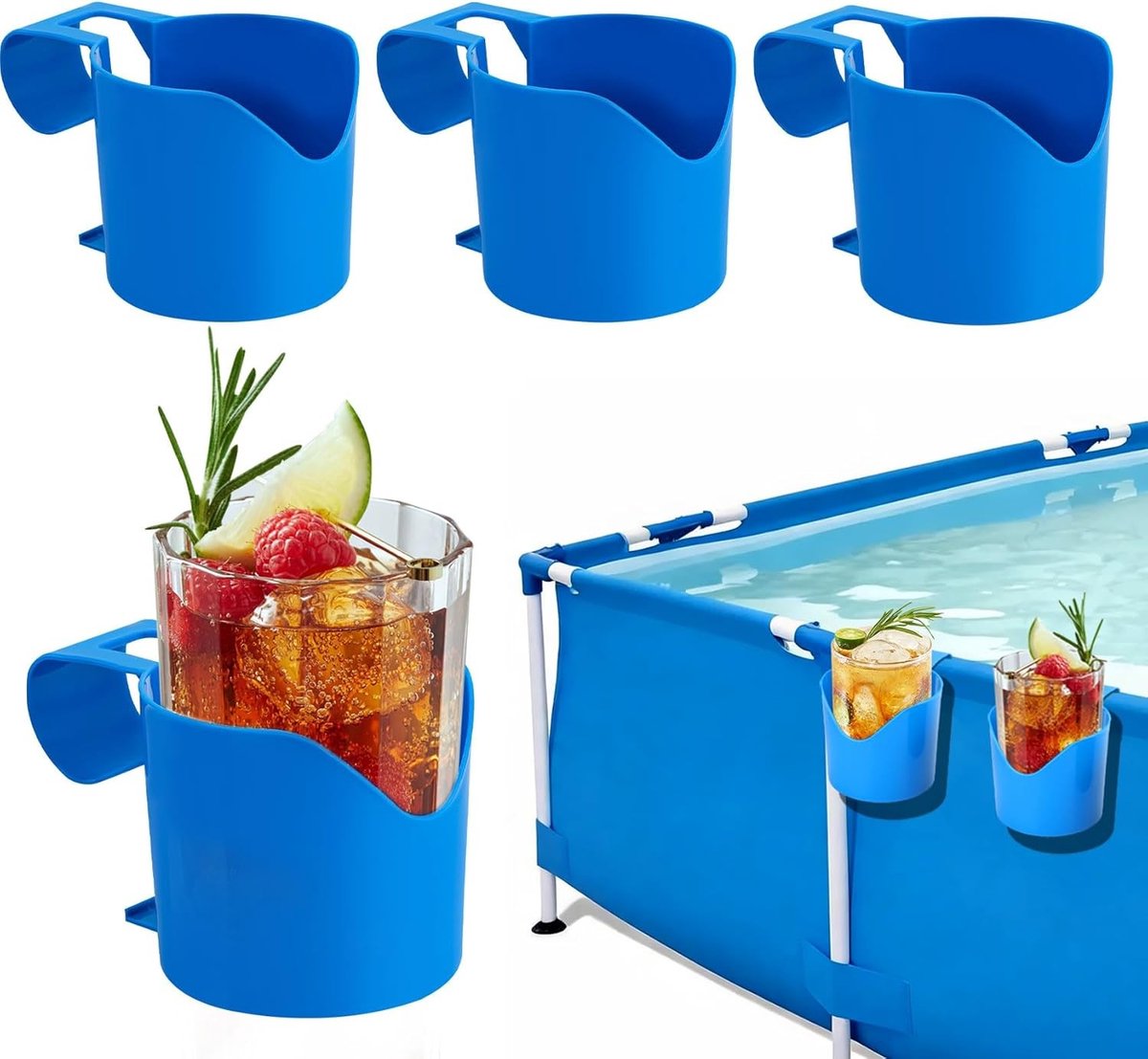 4-delige Drinkhouder voor het Zwembad, Ideaal voor Bier, Cocktails en Drankjes, Perfecte Accessoires voor de Zwembadrand en Genieten van de Zomer