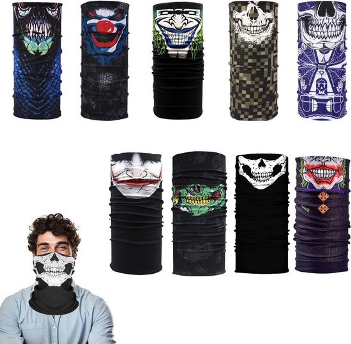 Multifunctioneel Motormasker 9 Stuks voor Halloween - Ademend en Elastisch - Unisex Design - Diverse Kleuren - Nekdoek en Gezichtsmasker - Slijtage voor Mannen en Vrouwen.