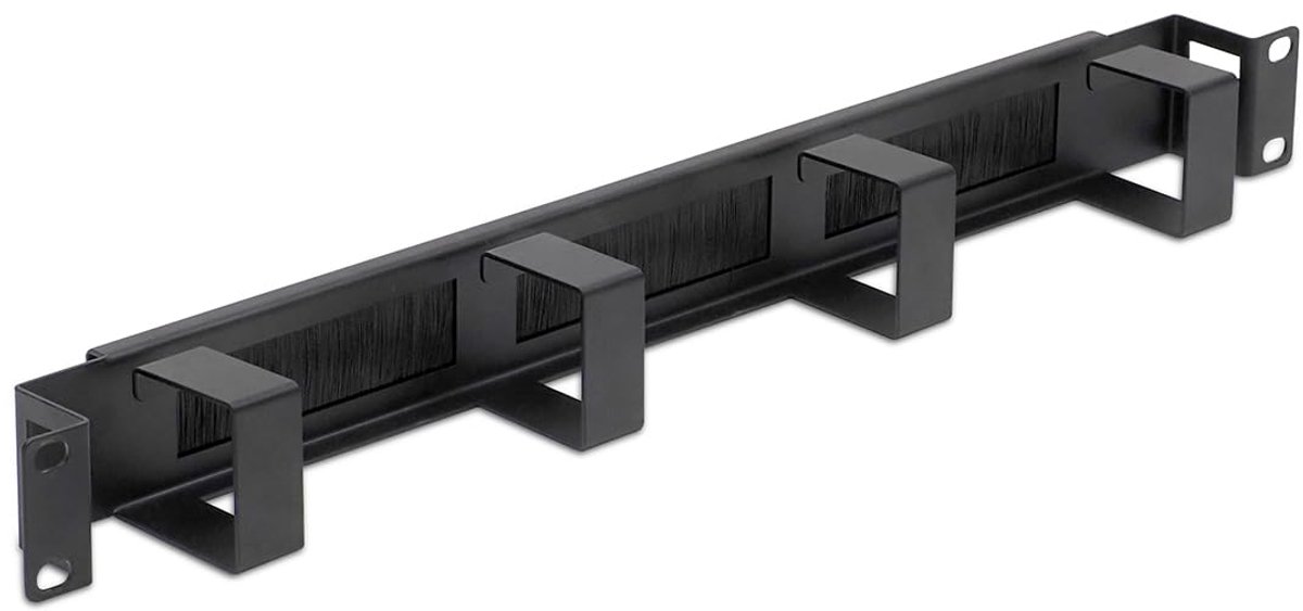 SnelShoppen - Kabeldoorvoer paneel 19 inch 1U met 5 metalen geleidingsringen, zwart, voor netwerkkast en computerkast, perfecte kabelmanagement oploss