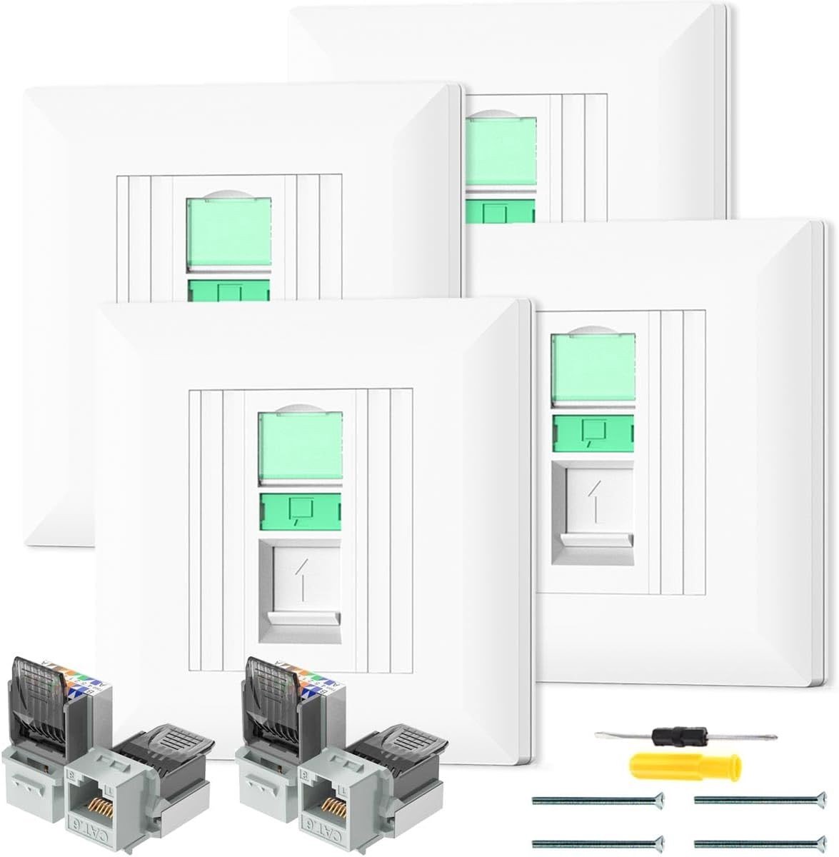 Flush-mounted Ethernet box voor CAT6A, 2-poorts LAN aansluiting, universele data junction box met tool-free Keystone RJ45 module
