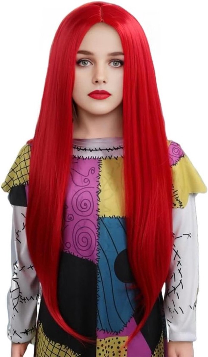 Lange Rechte Rode Haarperuk van 28 Inch voor Vrouwen en Meisjes - Perfect voor Halloween en Feestkostuums, Synthetisch Haar