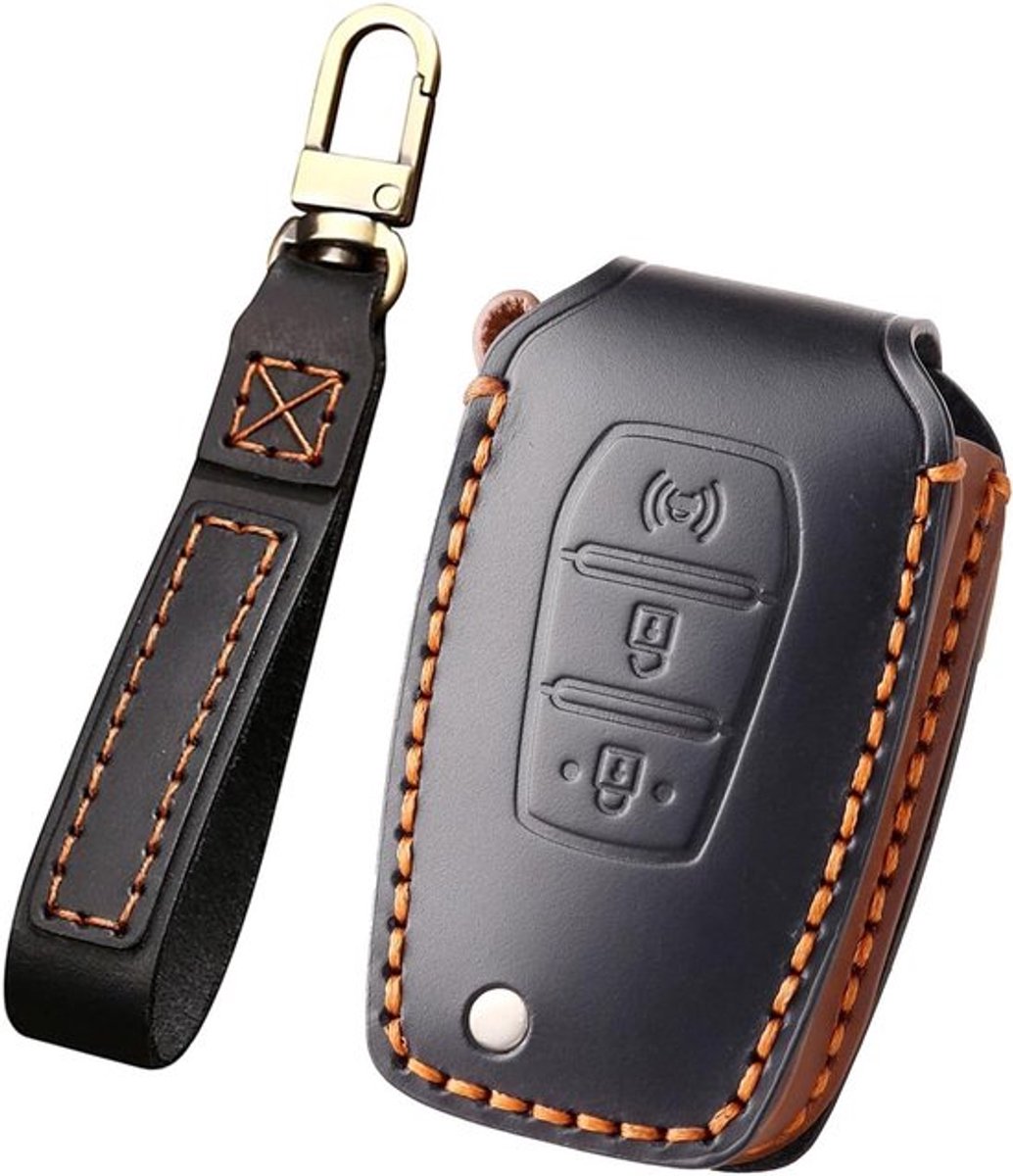 Leren Sleutelhoes voor SsangYong Kyron, Actyon, Korando en Tivoli - Bescherming, Sleutelcover, Keyless Go, Zwart, Geschikt voor 3 Sleutels