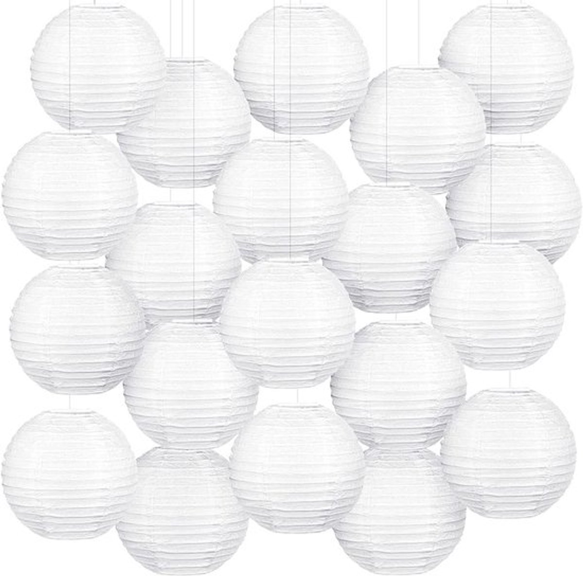 20 Stuks Witte Papieren Lantaarns van 20 cm - Rond Lampion voor Bruiloften, Verjaardagen en Feestjes