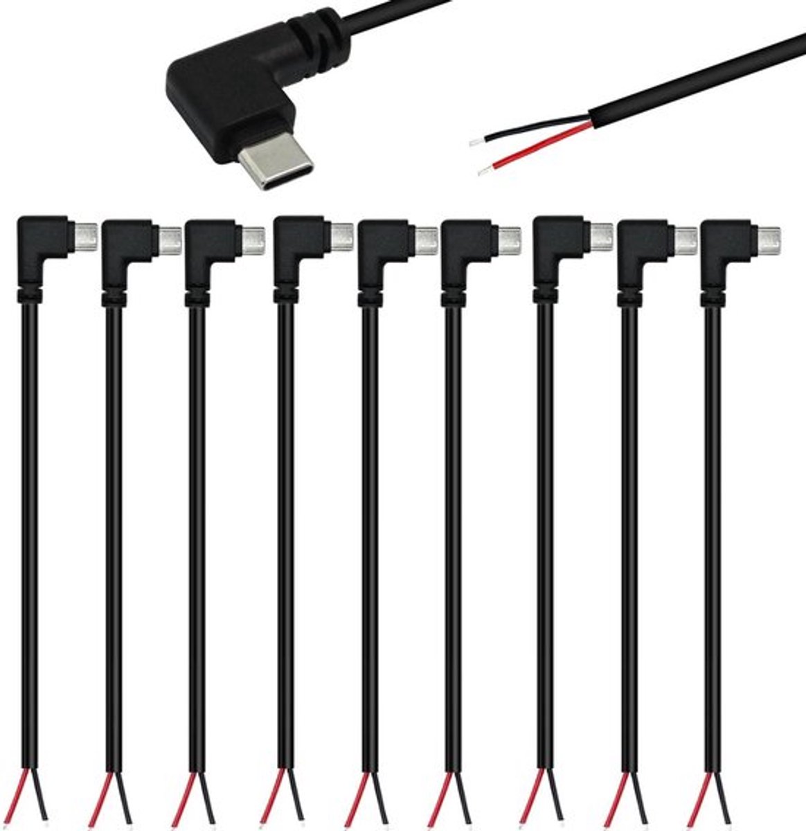 10x USB C Pigtail Kabel 90 Graden 22 AWG 5V/3A Voor DIY Verbindingen