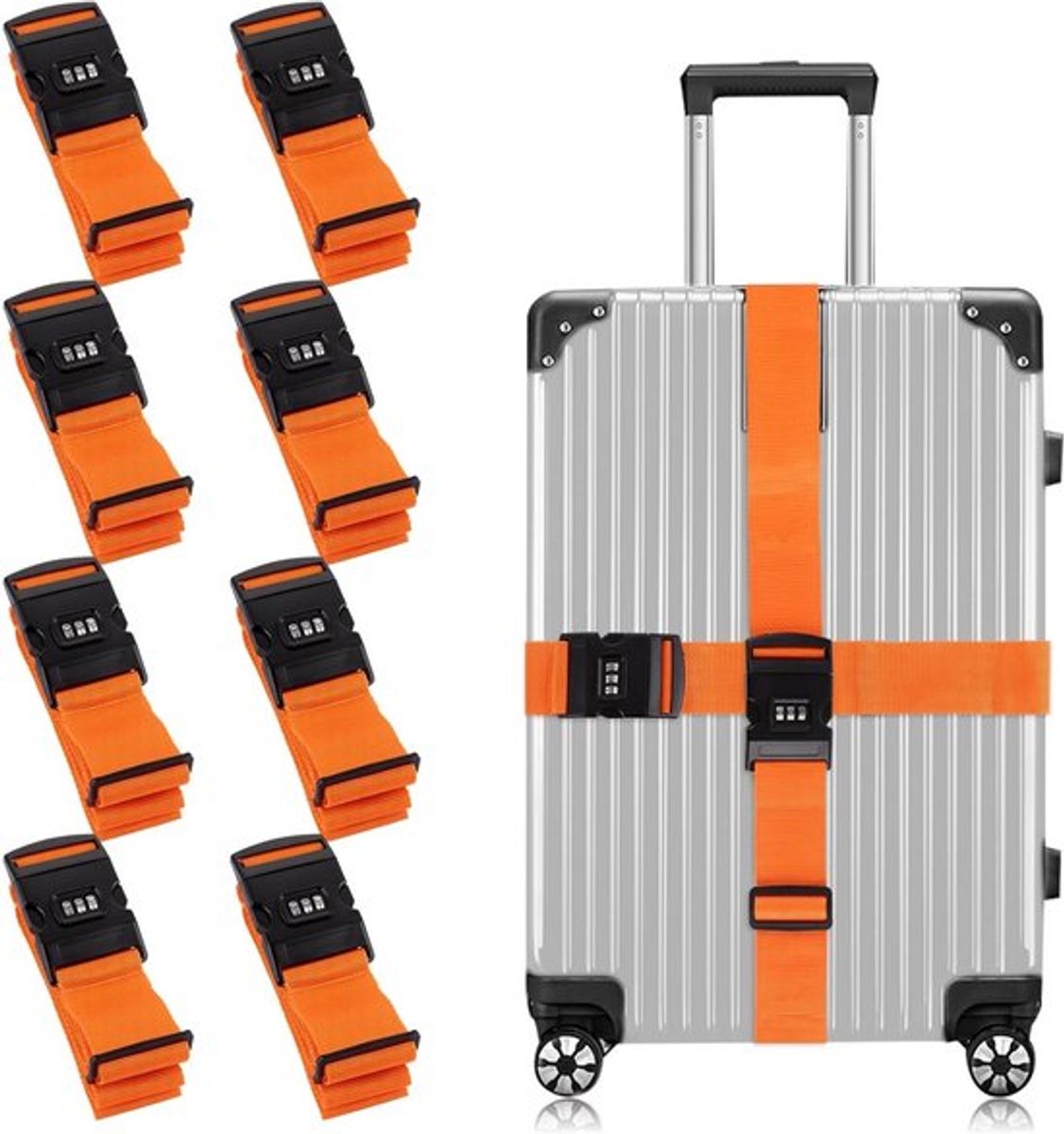 Set van 8 hoogwaardige bagagestraps van nylon, 5 x 200 cm, verstelbaar en stevig voor veilig reizen