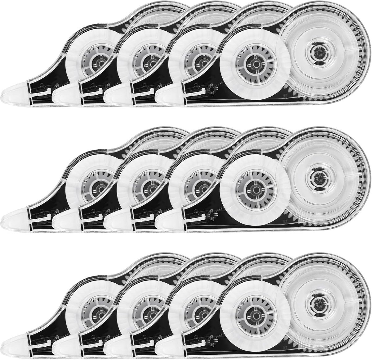 Set van 12 Correctie Rollers, 12 m x 5 mm, Mini Corrector met Beschermkap voor Kinderen, Studenten en Kantoorgebruik, Zwart