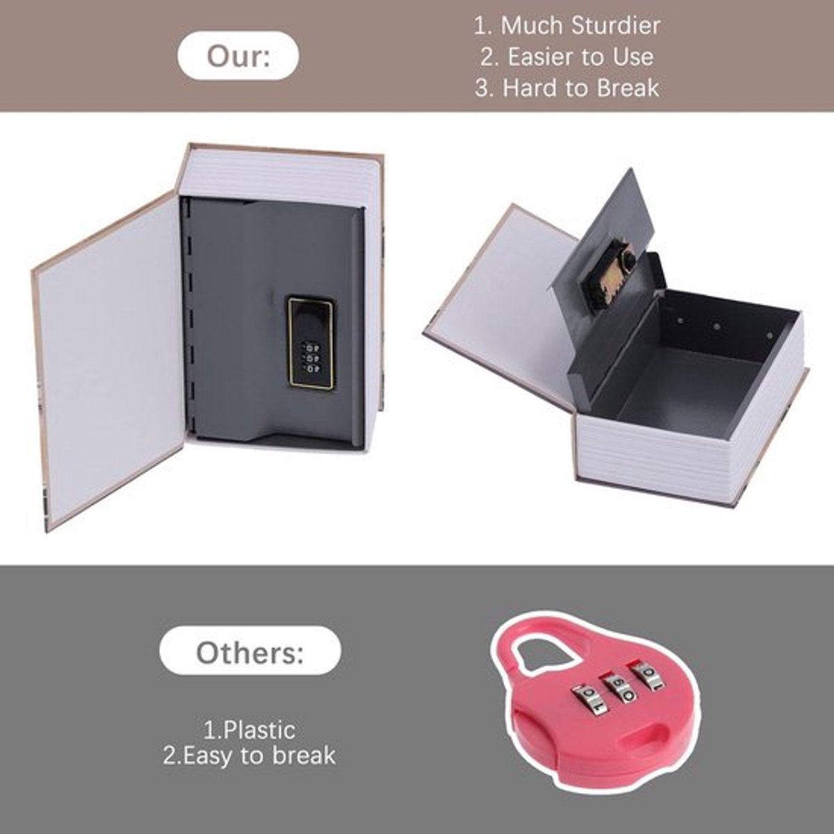 Gecamoufleerde kluis met boekvorm, veilige geldkist met verborgen opbergplek, decoy boekkluis met slot - 7,1 x 4,6 x 2,2 inch