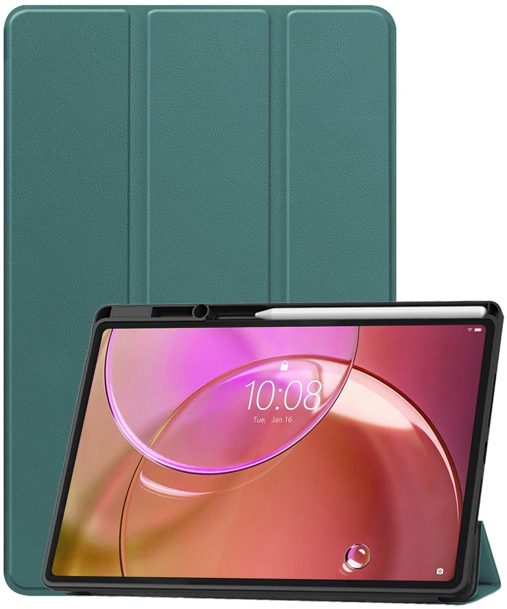 Hoesje - Geschikt voor Lenovo Idea Tab Pro Gen 2 - Dun & Stevig - Trifold Bookcase - Hard Cover Case - Met Uitsparing Geschikt voor Lenovo Pen - Hardcover Book - Tablet Hoes - Donkergroen