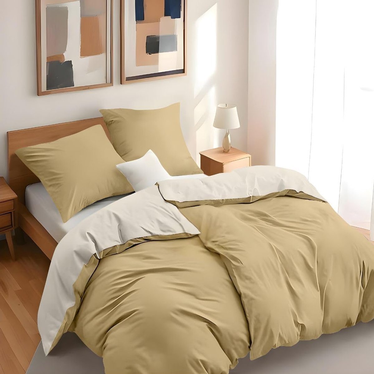 SnelShoppen - Beddengoedset 135 x 200 cm met 2 Kussenslopen 80 x 80 cm, Beige/Zand, 100% Microvezel, Oeko TEX, Dekbedovertrekken voor Comfortabel Slap