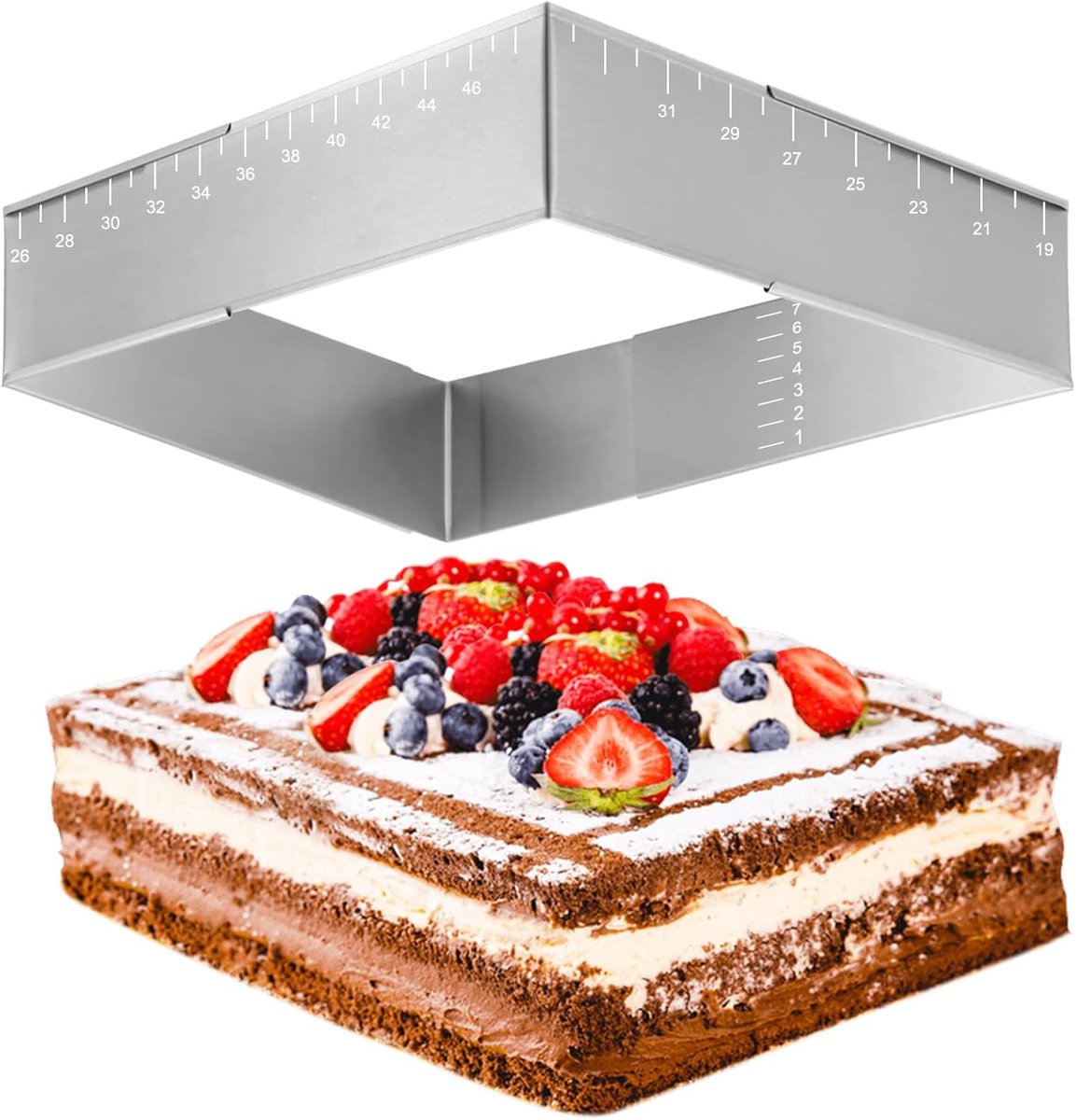 Bakvorm rechthoekig 8cm hoog - RVS verstelbaar - foodgrade materiaal - Perfect voor taarten - ShopVlot