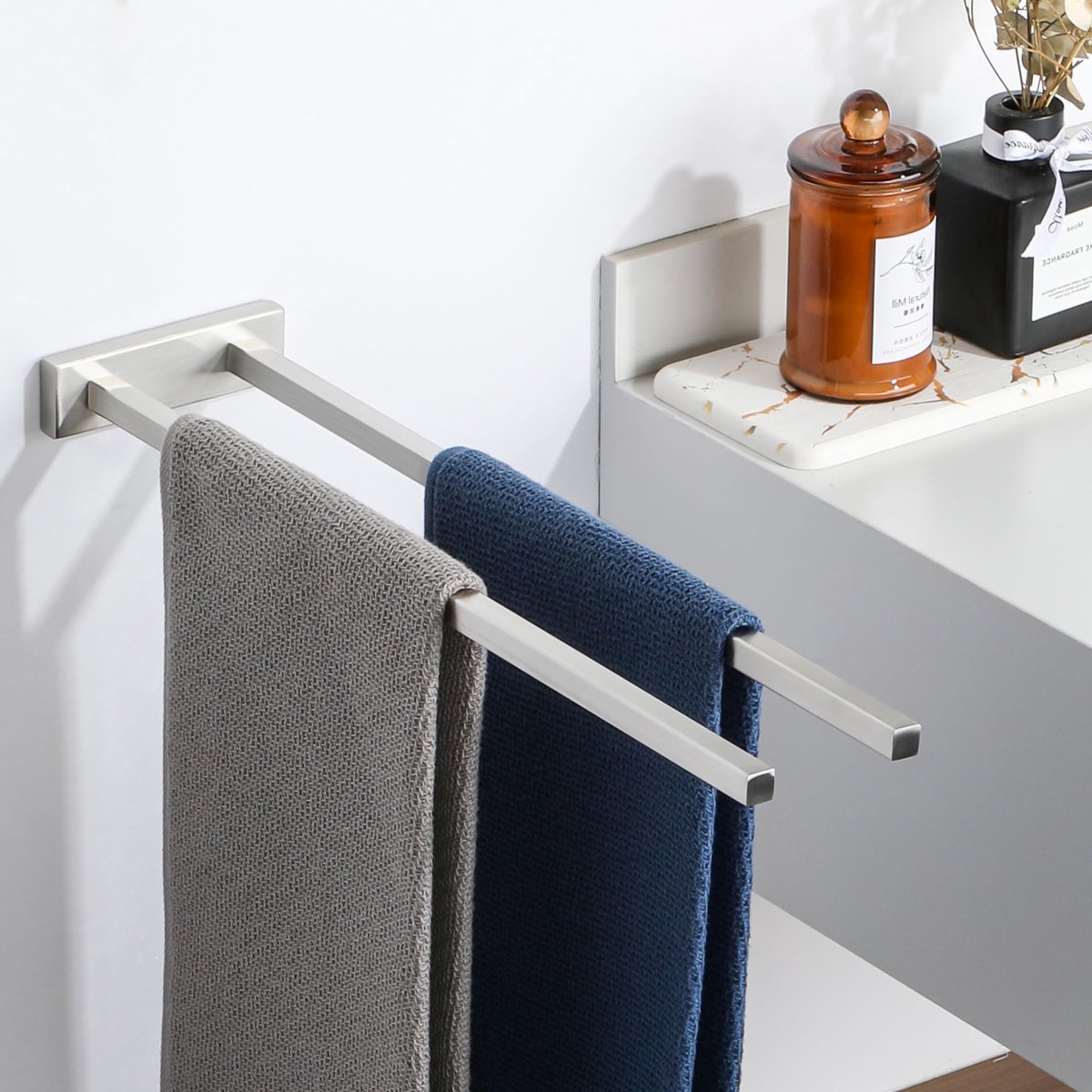 SnelShoppen - Handdoekhouder Wandmontage Dubbel Handdoekstang Roestvrij Staal 40CM Geborsteld Handdoekenrek voor Badkamer en Keuken