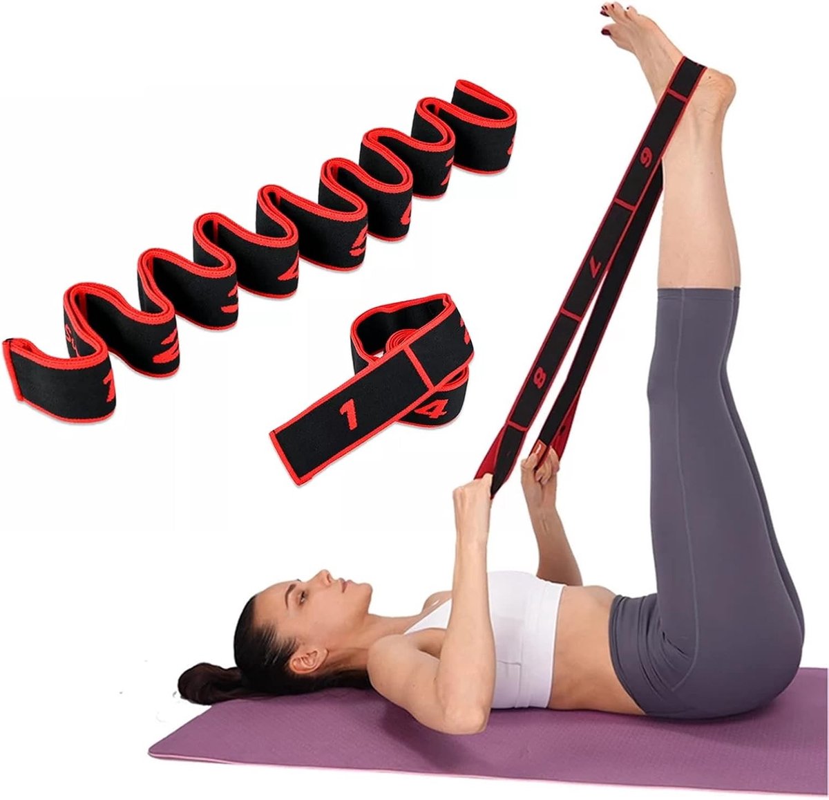 Verstelbare yoga stretchriem voor flexibiliteit, balans en spierversterking tijdens yoga oefeningen