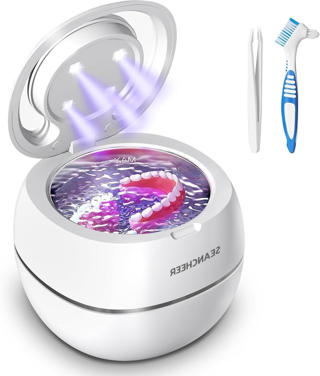 Ultrasone Reiniger - Reinigingsapparaat Bad - Sieraden Poetsen - 48000Hz Frequentie UV - 180ml Tank - Wit